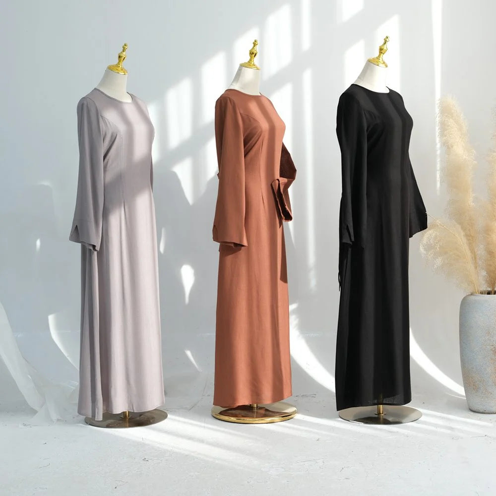 فستان عباية من مزيج الكتان والقطن مع حزام خلفي قابل للتعديل #25948