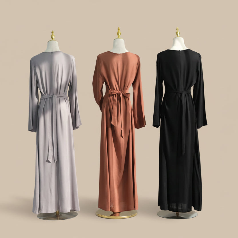 Adjustable Back Strap Linen Cotton Blended Abaya Dress #25948