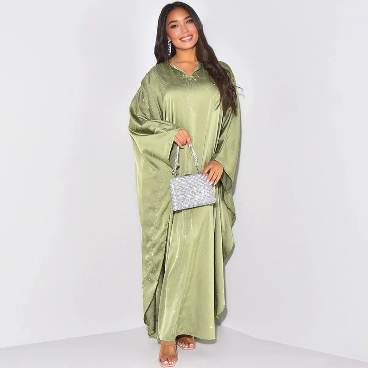Hotfix Rhinestone Abaya Dress #25192