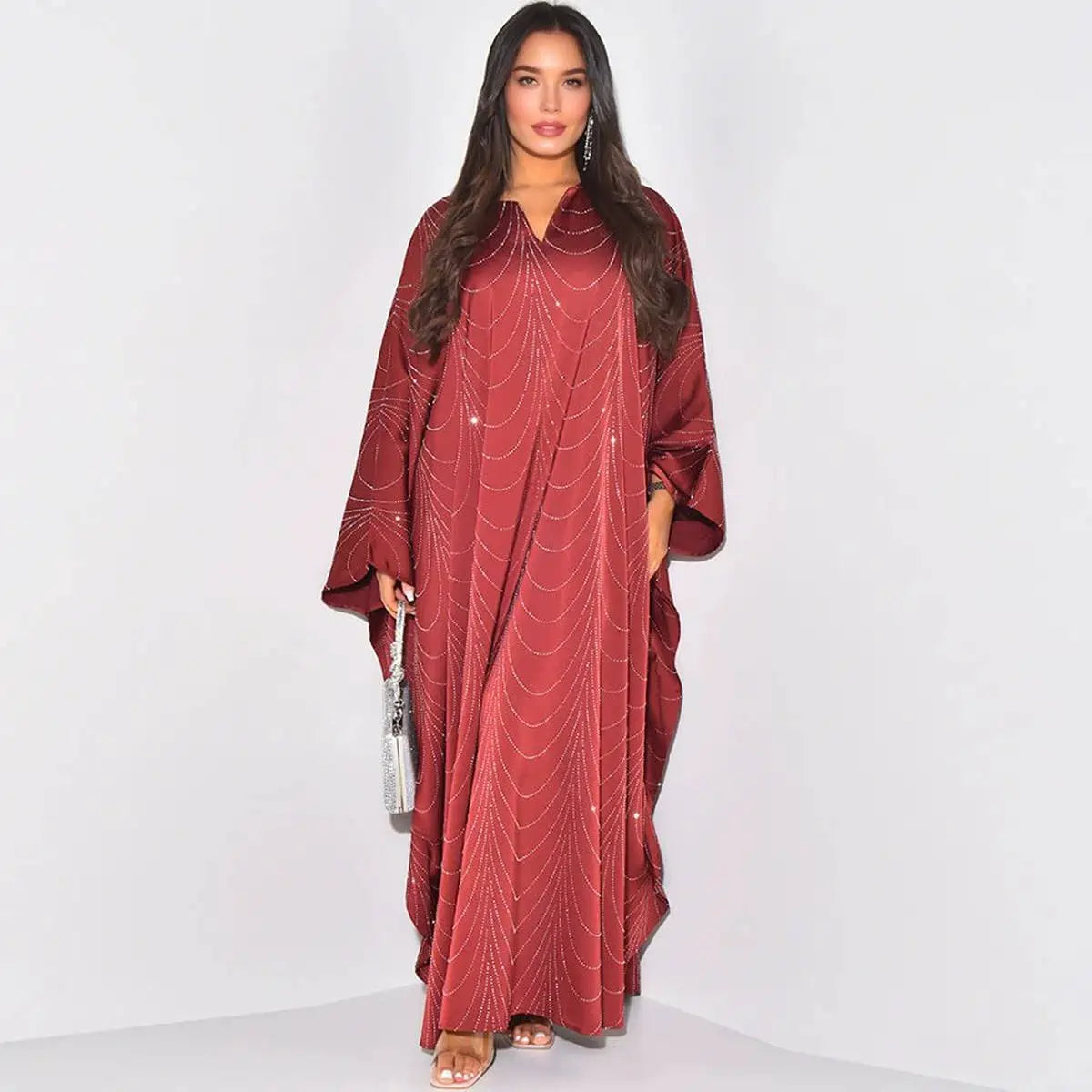 Hotfix Rhinestone Abaya Dress #25192