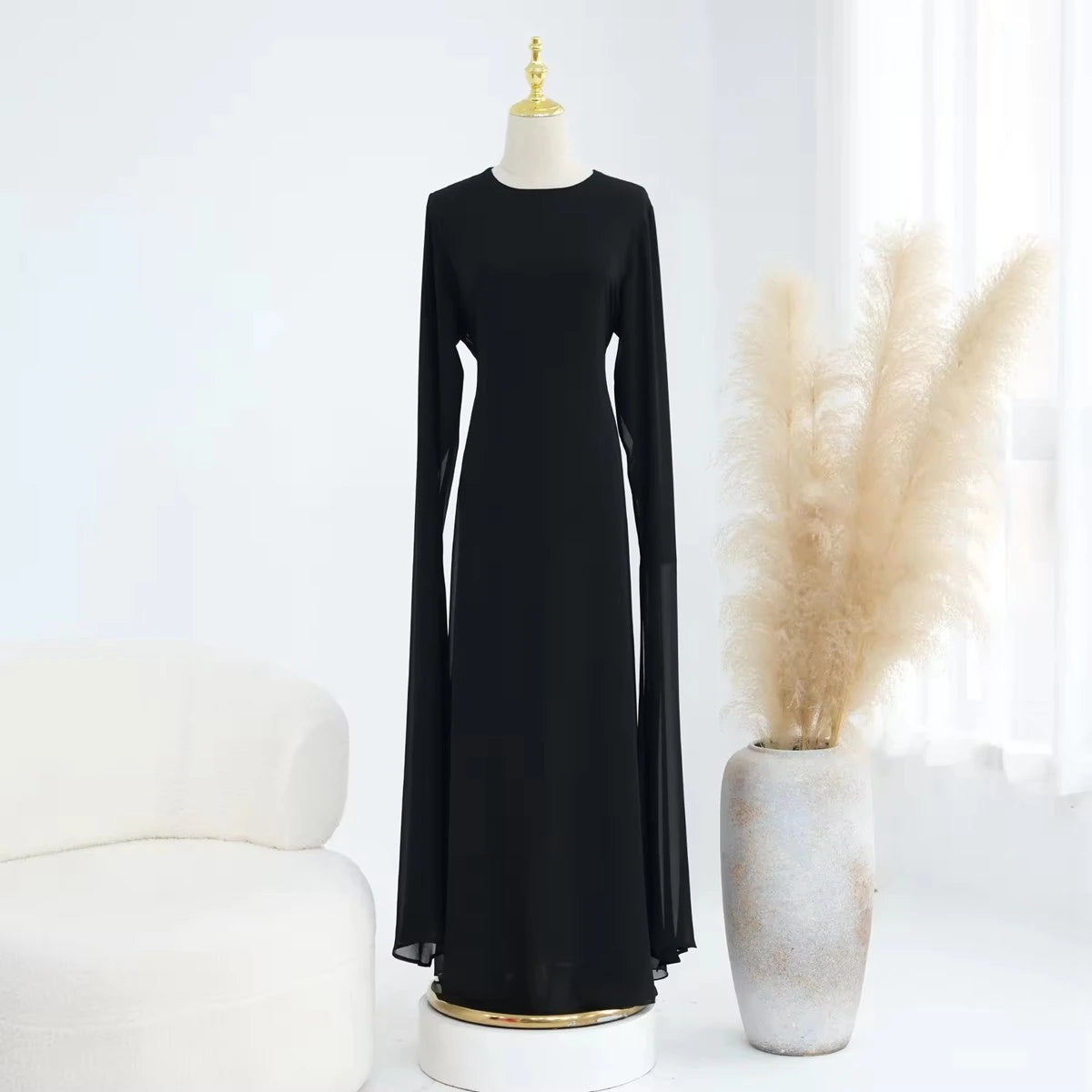 Muslim Waist-clinching Chiffon Abaya Dress #251151