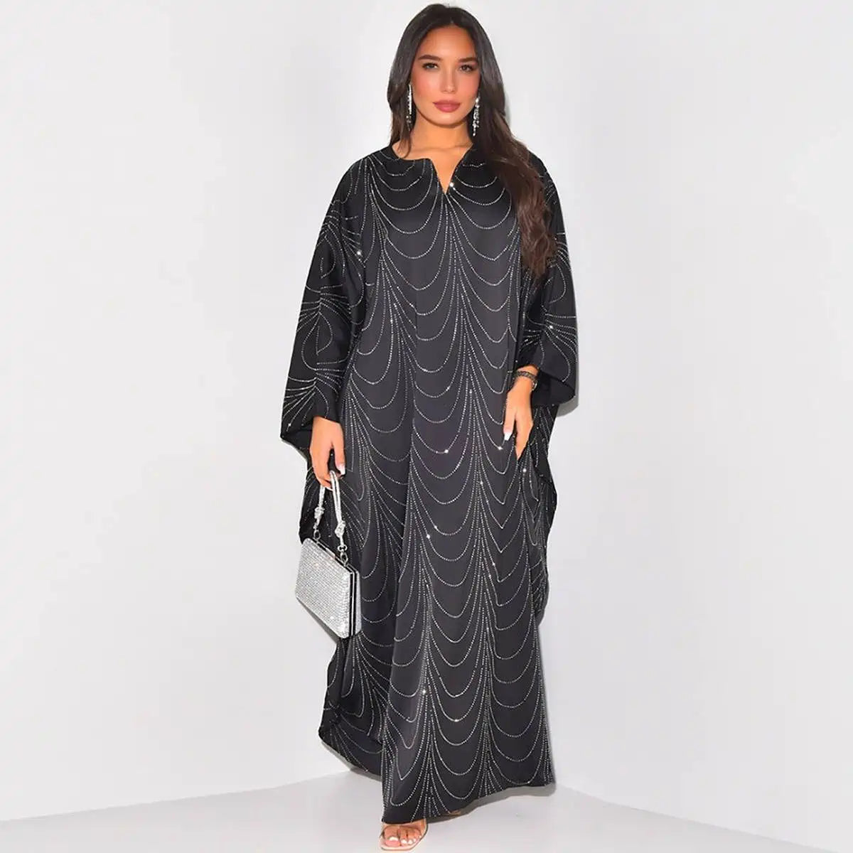 Hotfix Rhinestone Abaya Dress #25192