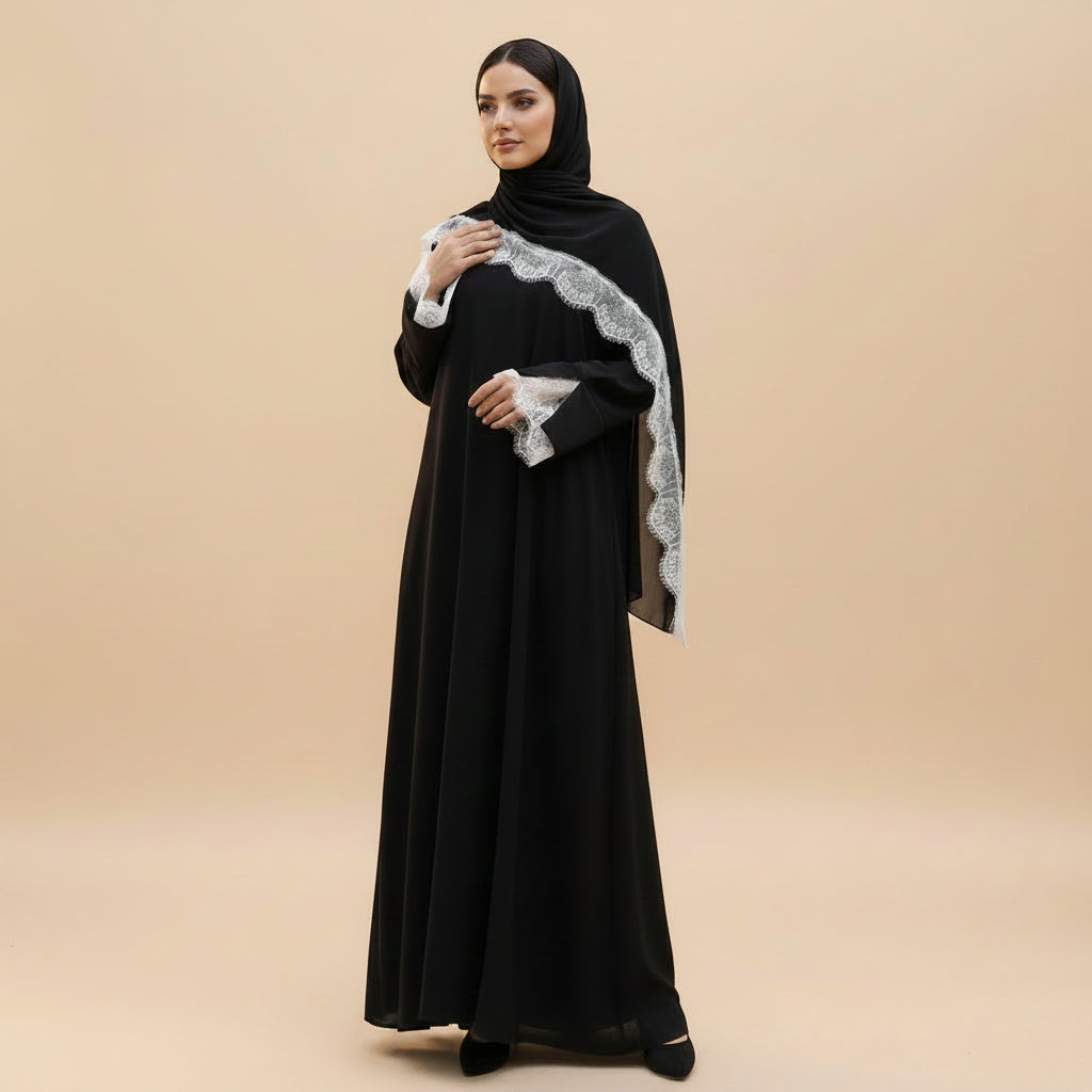 Muslim Women Lace Abaya Dress With Matching Hijab #261175