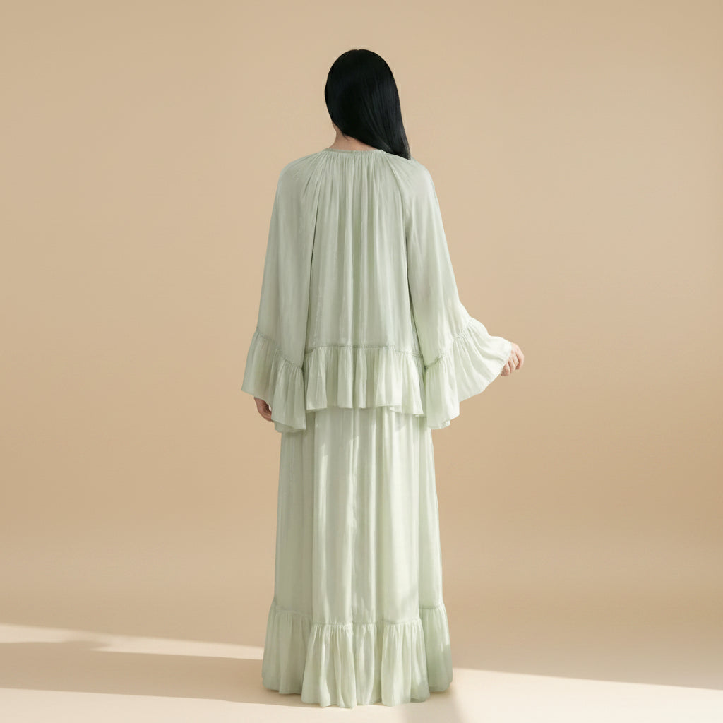 فستان عباية نسائية مسلمة بأكمام قصيرة مرصعة بأحجار الراين مع كاب #261239