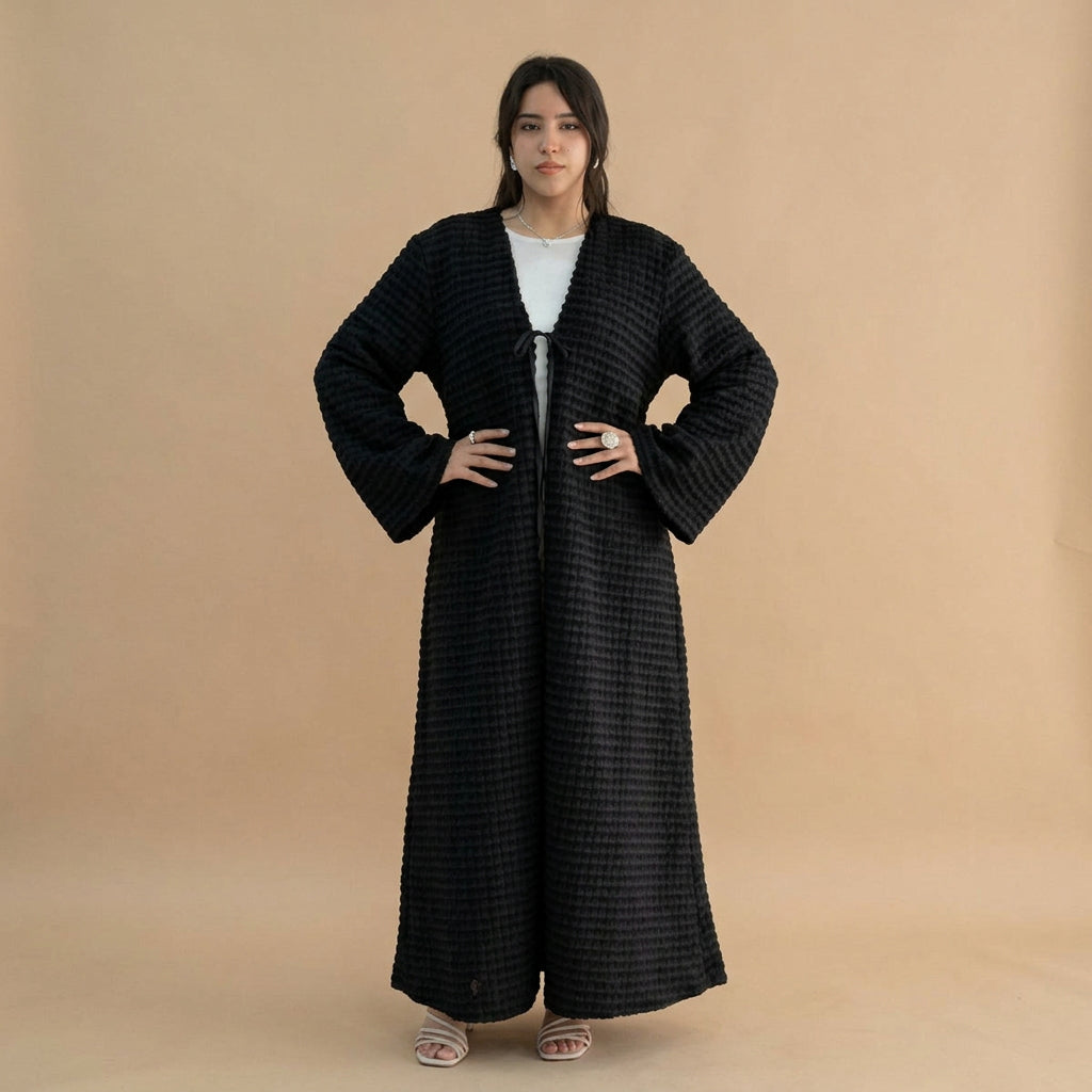 Winter Fall Muslim Women Knitted Velvet Open Abaya Dress Coat #261394