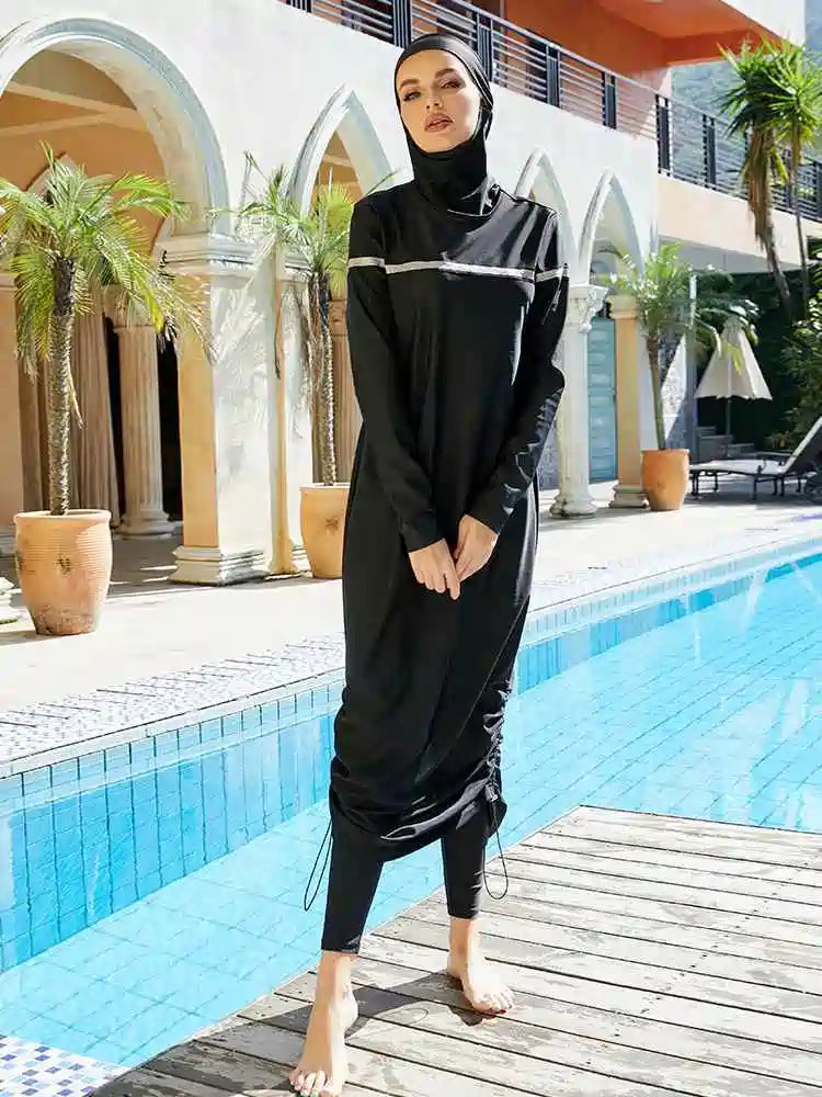 طقم من 3 قطع بوركيني ملابس سباحة إسلامية بغطاء كامل وحجاب ملابس سباحة حلال #2510454