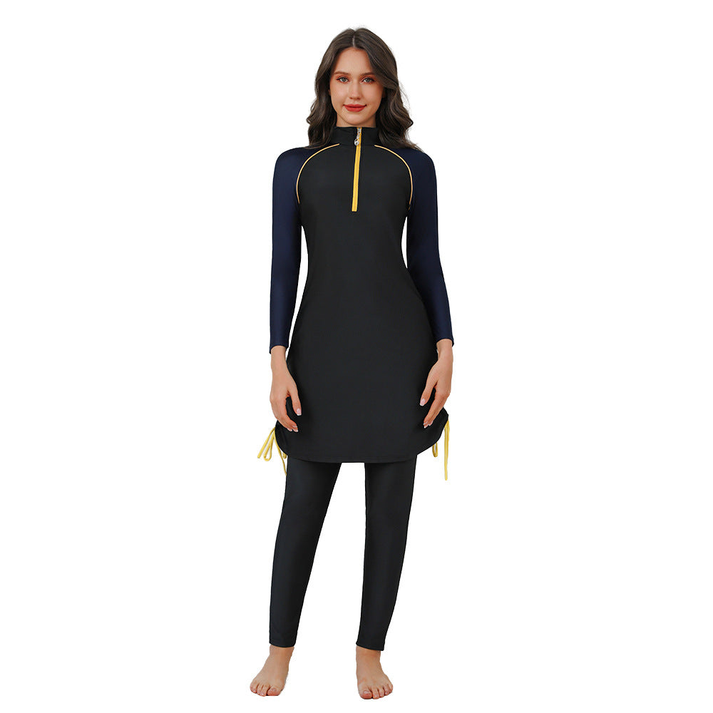 Muslim Burkini 3 Pieces Set Swimsuit Bathing Suit - Islamic Halal Swimwear - Black - #26M032