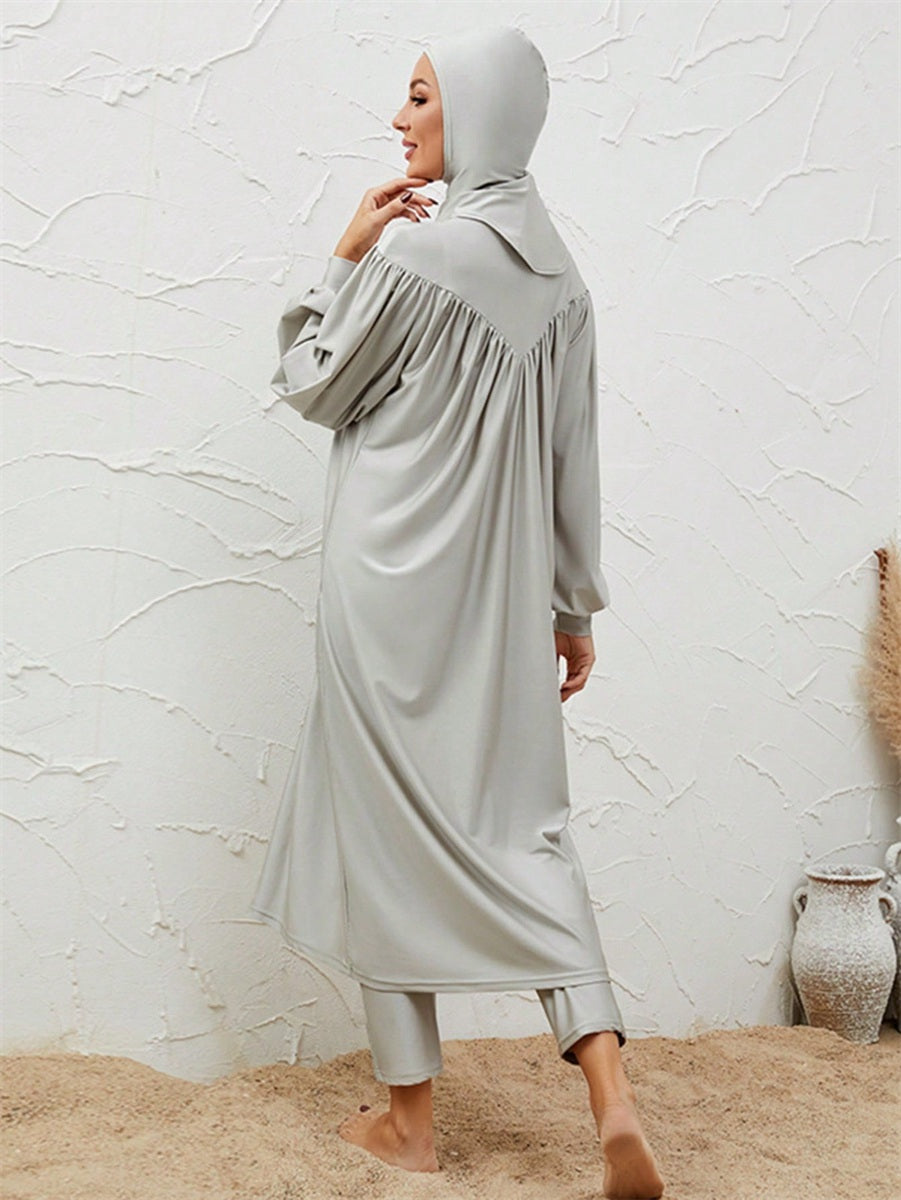 Muslim Burkini 3 Pieces Set Swimsuit Swimwear - Islamic Halal Bathing Suit - Gray - #2611031