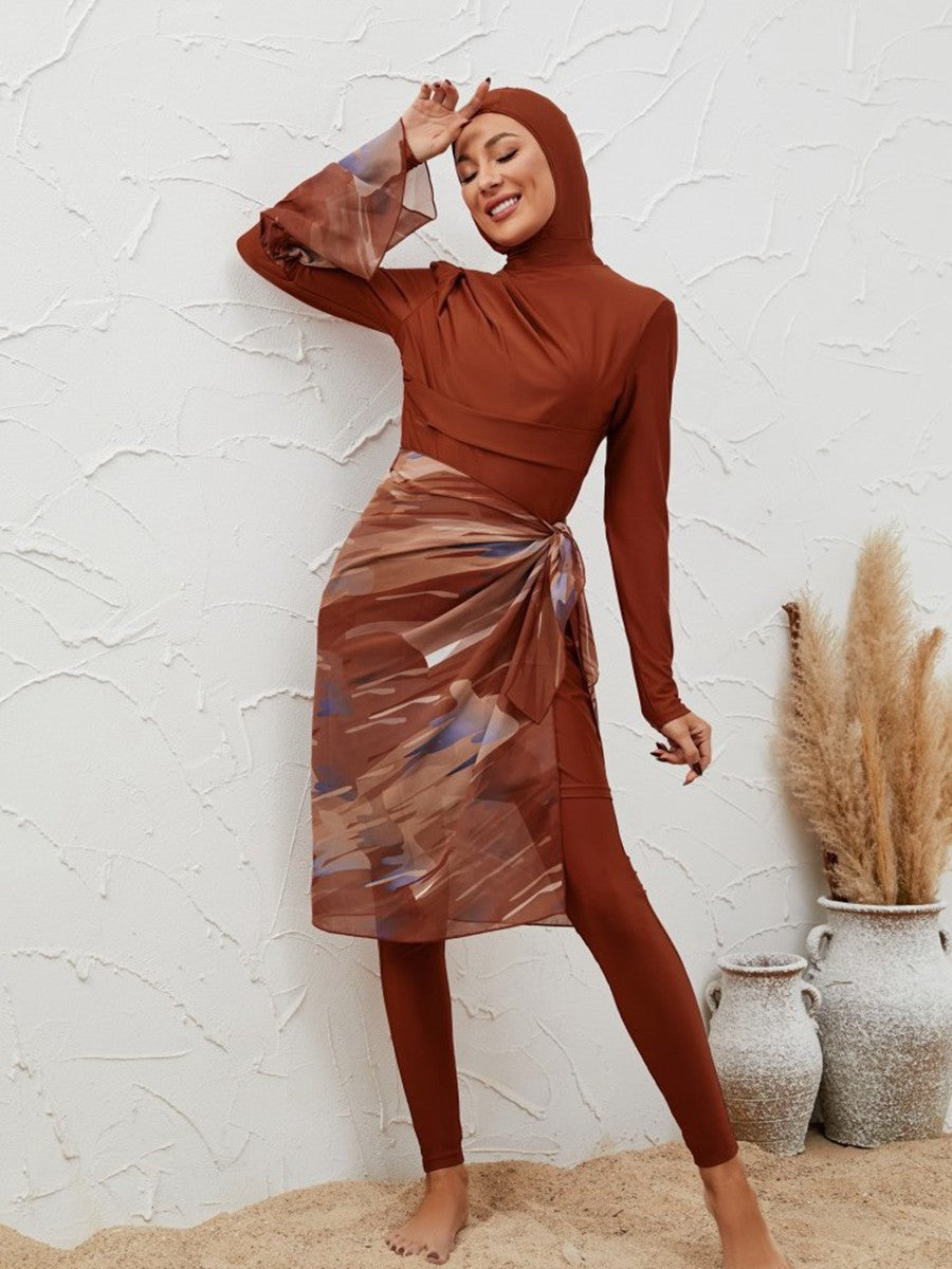 Muslim Women 4 Pieces Set Burkinis Swimwear Swimsuit With Midi Wrap #2611037