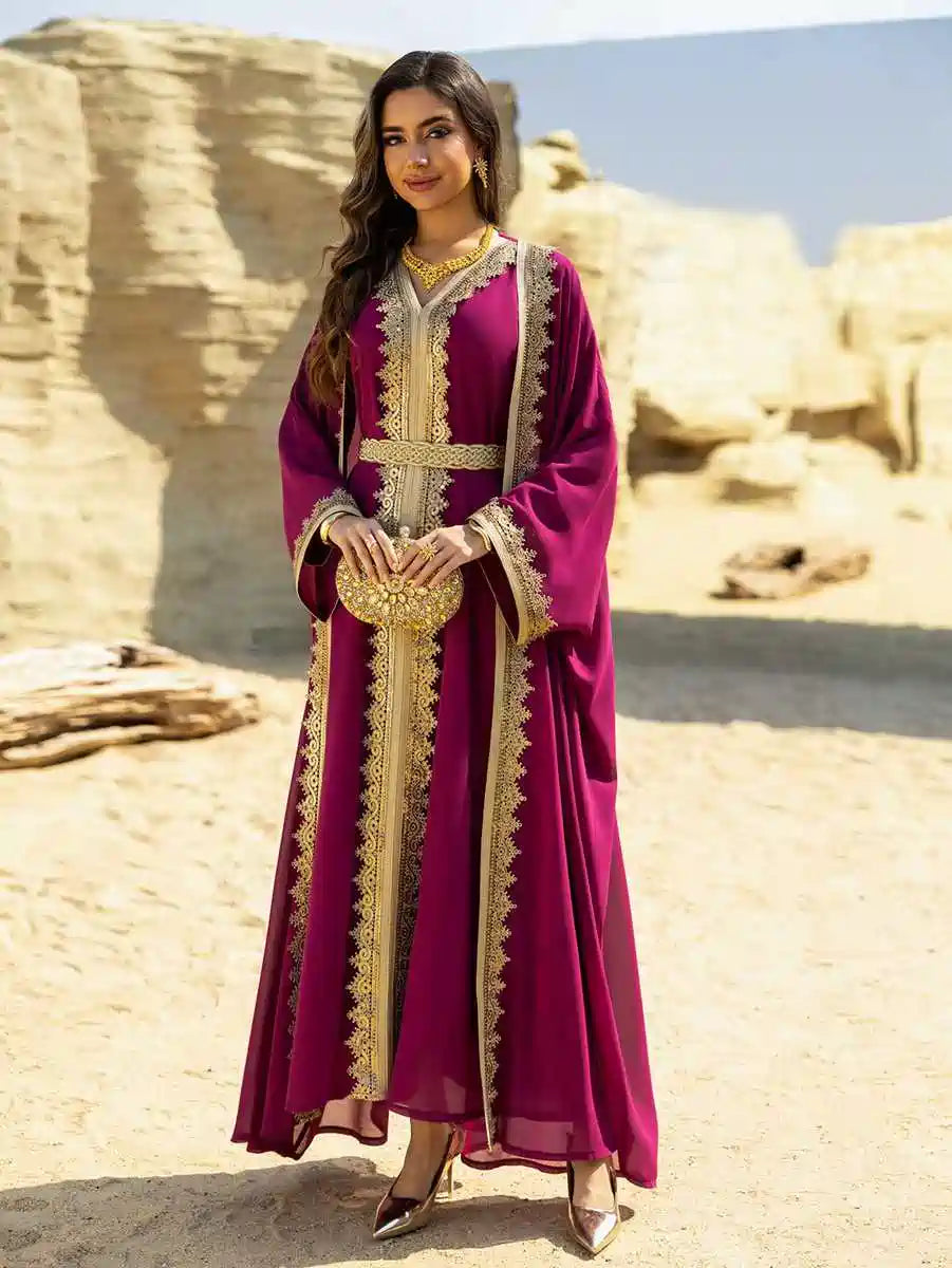 Women Chiffon Caftan Kaftan Dress - 2 Pieces Set - With Inner Dress - Eid Outfits - #25465
