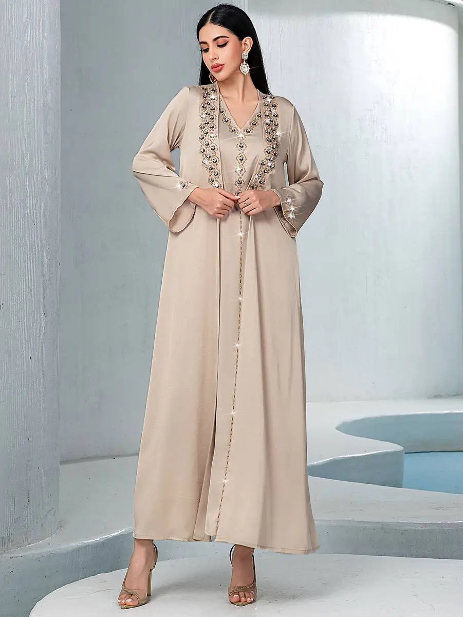 Hotfix Rhinestone 2 Pieces Set Mukhawar Caftan Kaftan Dress #255148