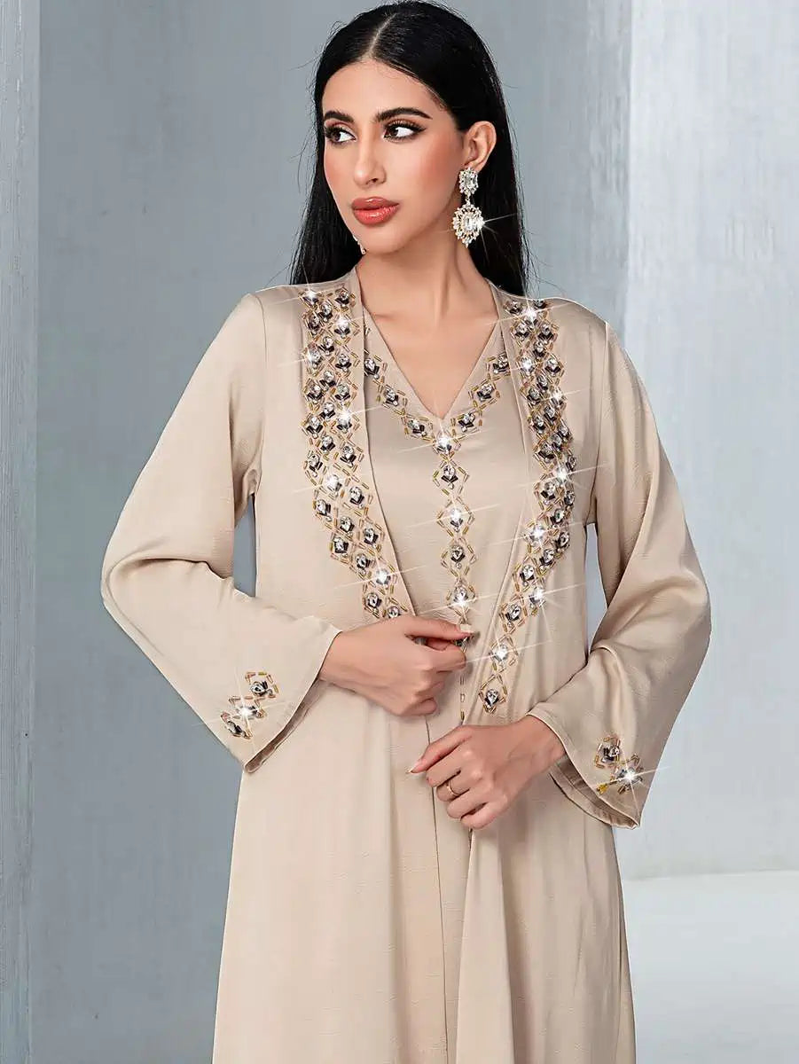 Hotfix Rhinestone 2 Pieces Set Mukhawar Caftan Kaftan Dress #255148