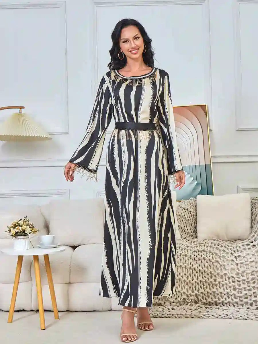 فستان قفطان مطبوع بشراشيب للعيد #25176