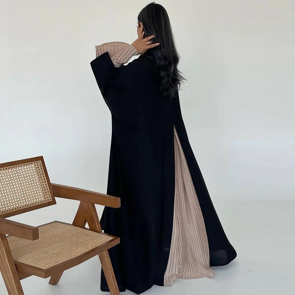 Pleated Wrinkle Cardigan Open Abaya Dress #25185