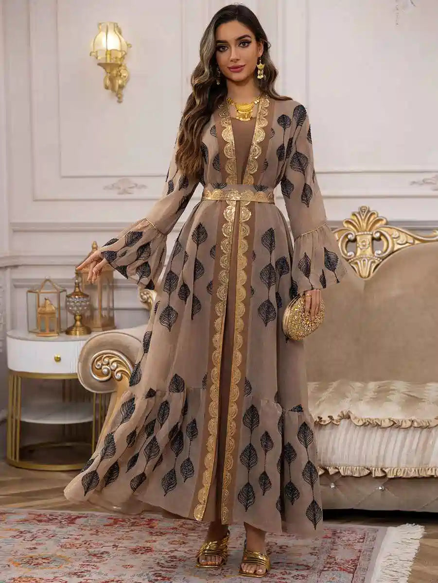 Eid Dress 2 Pieces Set Embroidery Caftan Kaftan Dress With Inner Sleeveless Dress #25469