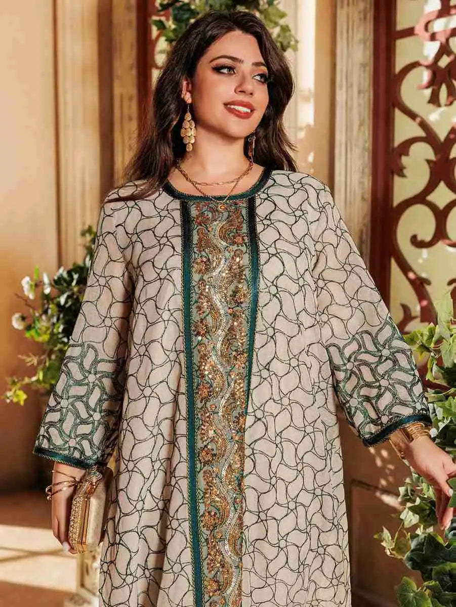 Eid Dress Sequins Embroidery Jalabiya Caftan Kaftan Dress