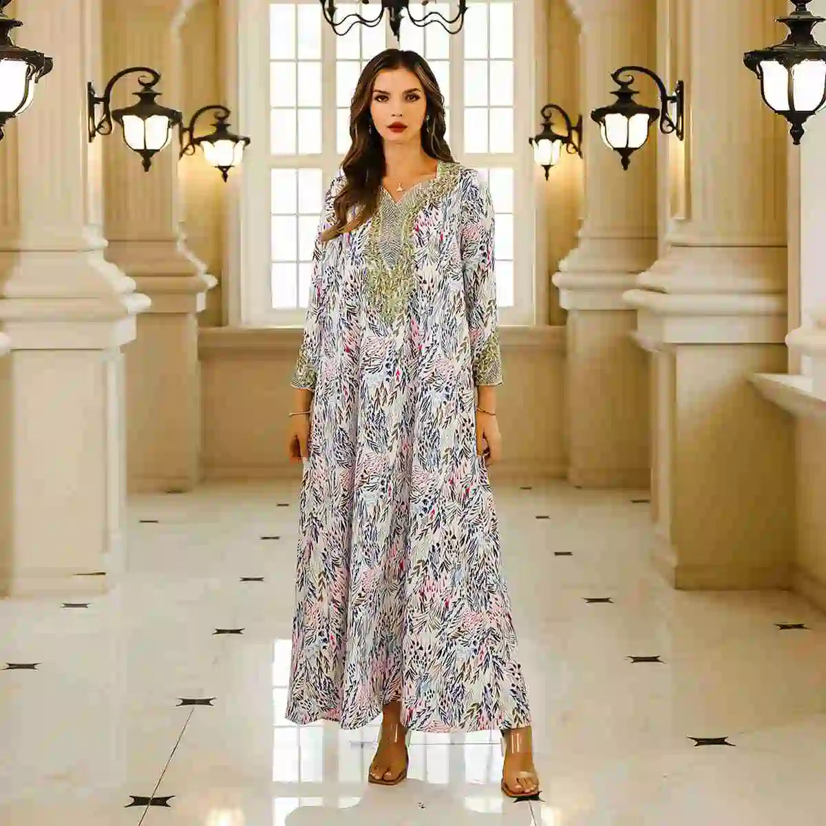 فستان عيد مزخرف بأحجار الراين هوت فيكس - قفطان مخور - قفطان - فستان #25026