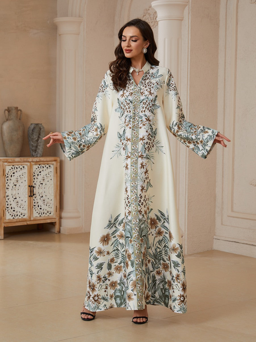 Eid Beads Printed Caftan Kaftan Dress #26S2608