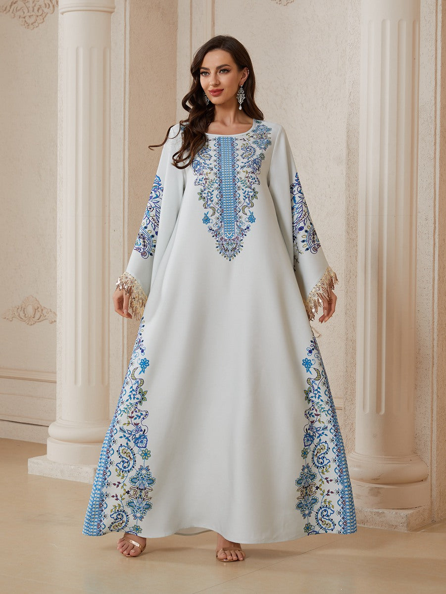 Eid Rhinestones Printed Caftan Kaftan Dress Jalabiya #26S2612