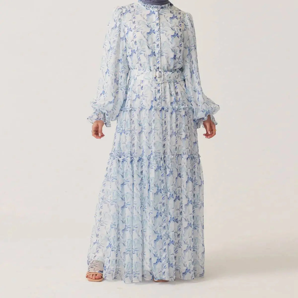 Muslim Women Chiffon Printed Abaya Dress