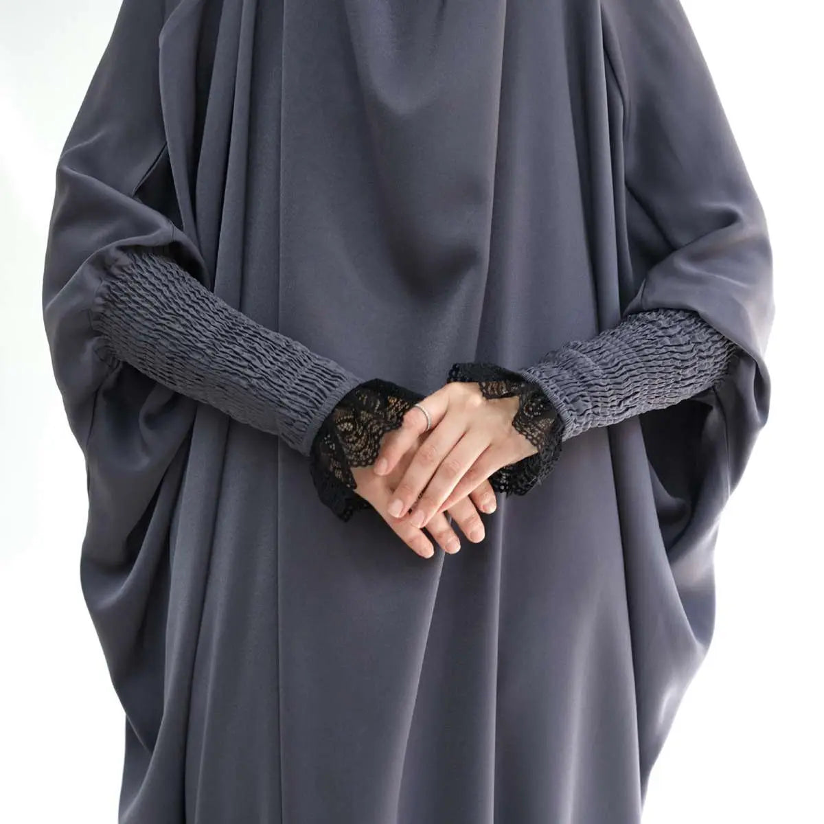 Satin Lace Cuffs Overhead Jilbab Abaya Prayer Dress