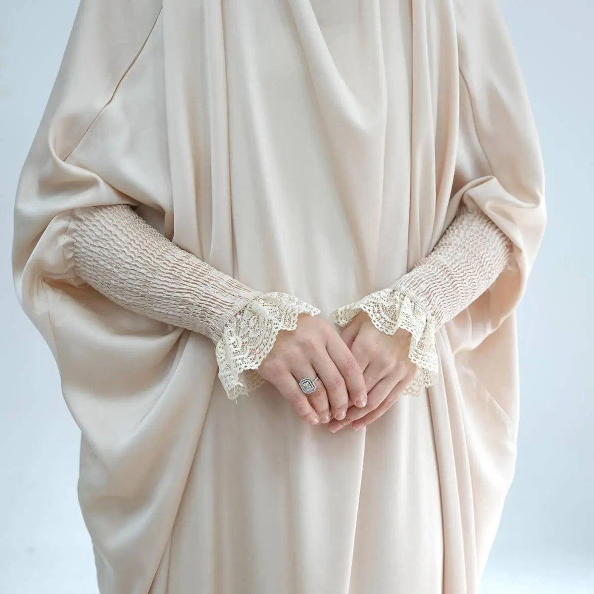 Satin Lace Cuffs Overhead Jilbab Abaya Prayer Dress
