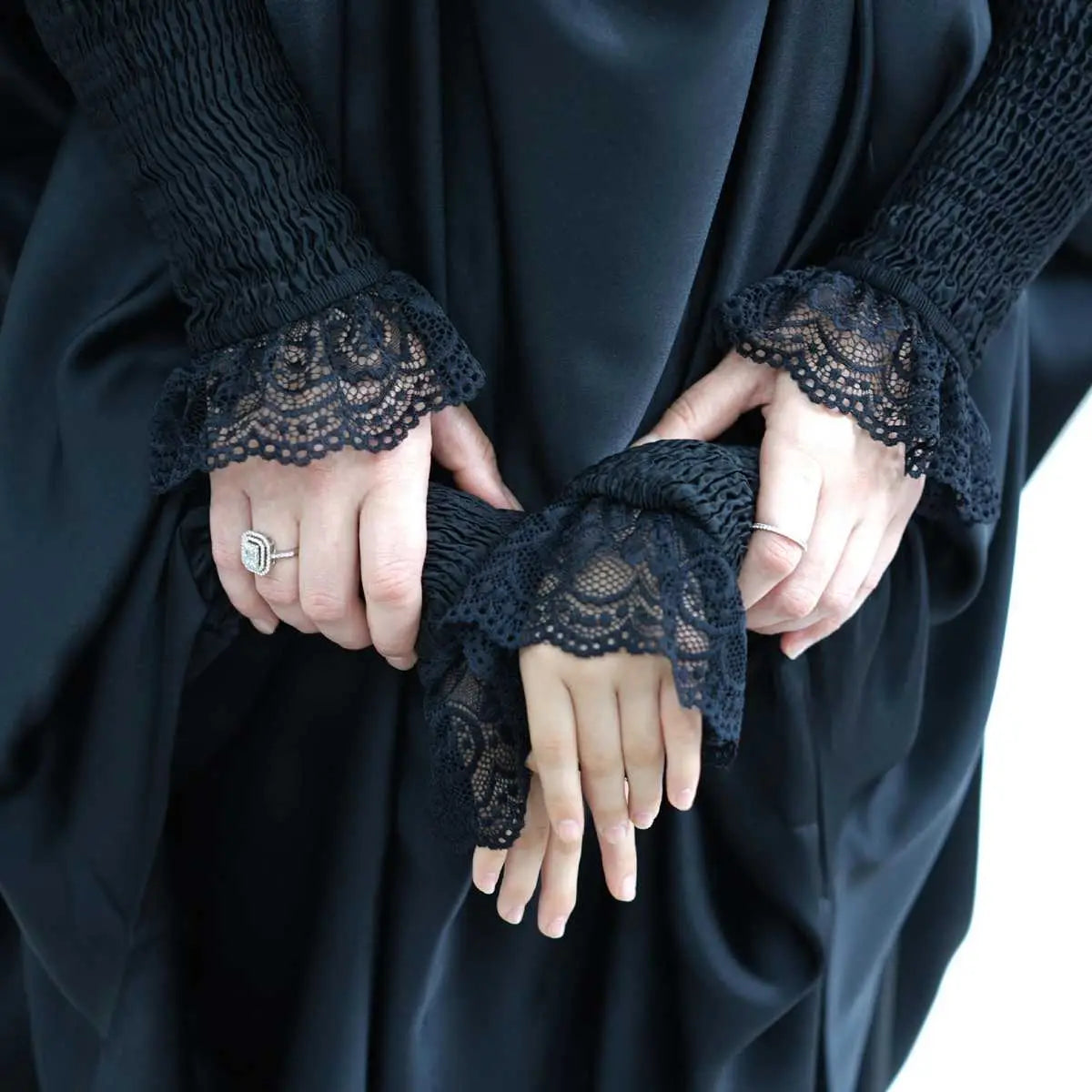 Satin Lace Cuffs Overhead Jilbab Abaya Prayer Dress