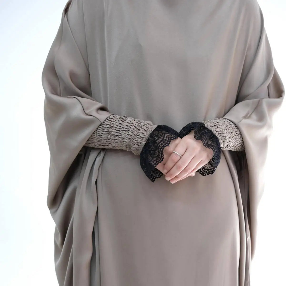 Satin Lace Cuffs Overhead Jilbab Abaya Prayer Dress