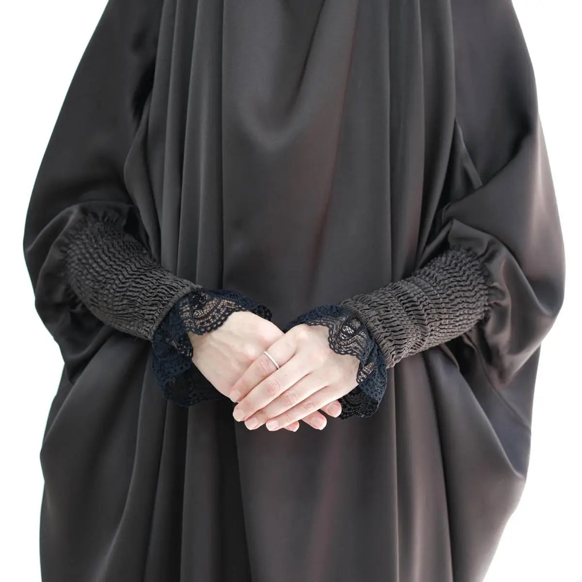 Satin Lace Cuffs Overhead Jilbab Abaya Prayer Dress