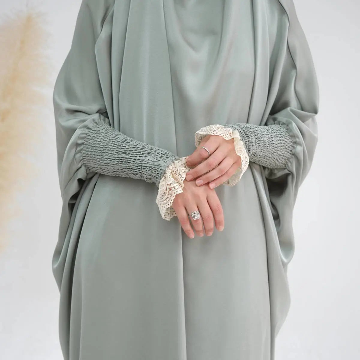 Satin Lace Cuffs Overhead Jilbab Abaya Prayer Dress
