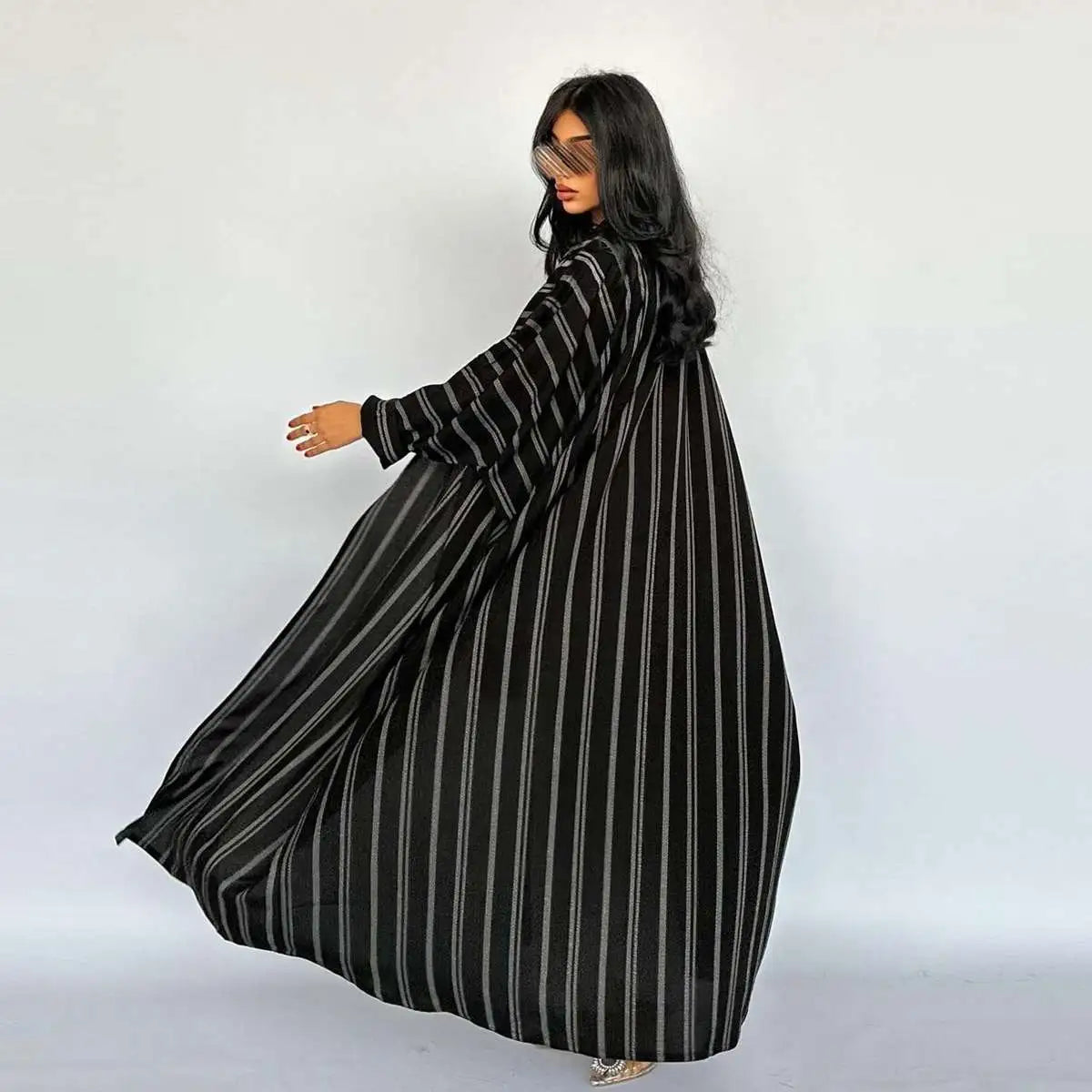 Women Cardigan Open Abaya Dress - Stripe Printed - Cotton