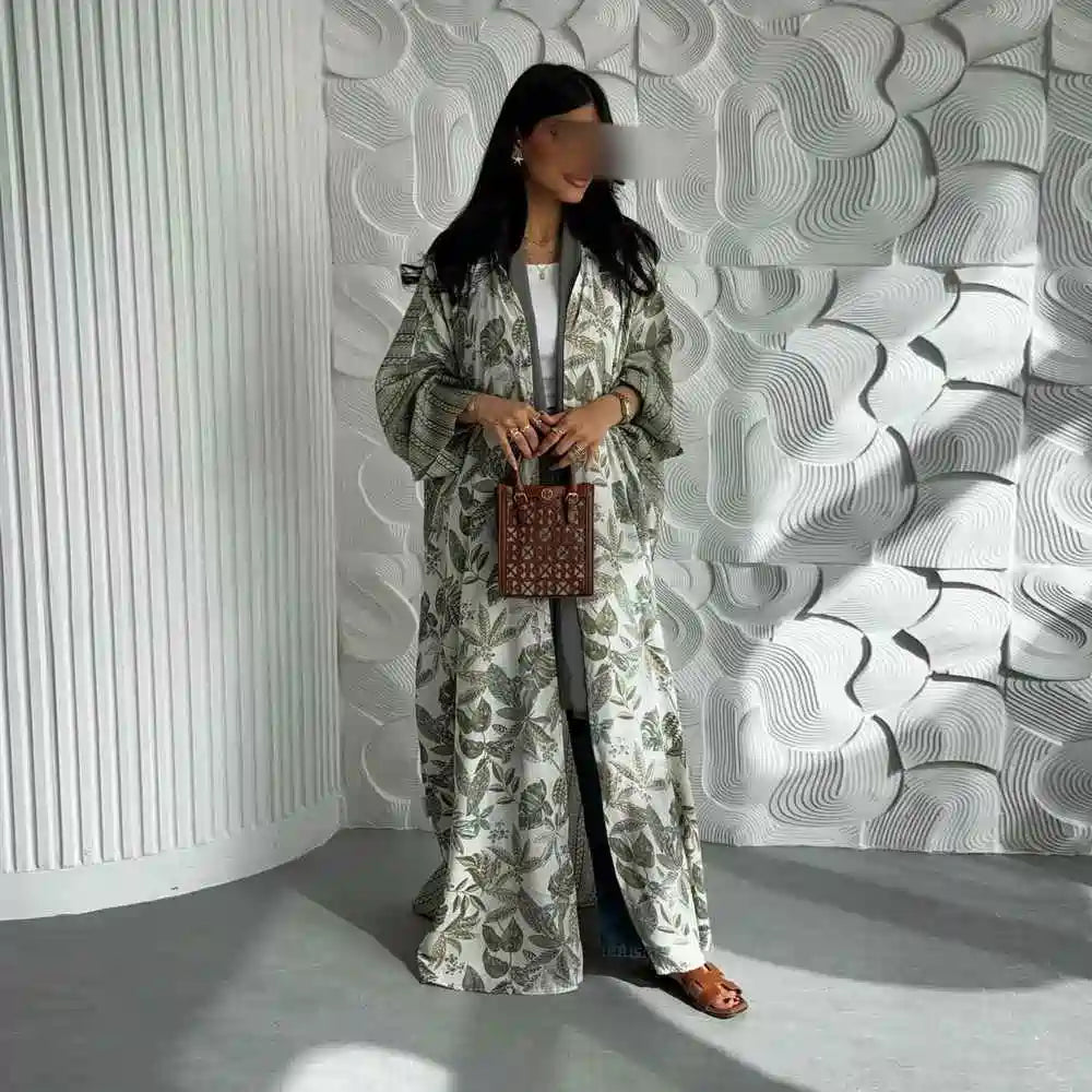 Printed Cardigan Open Abaya Dress #25224