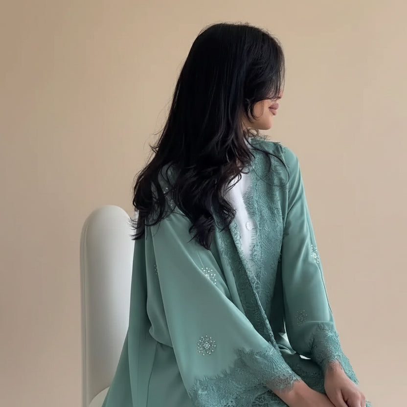 Lace Cardigan Open Abaya Dress #25214