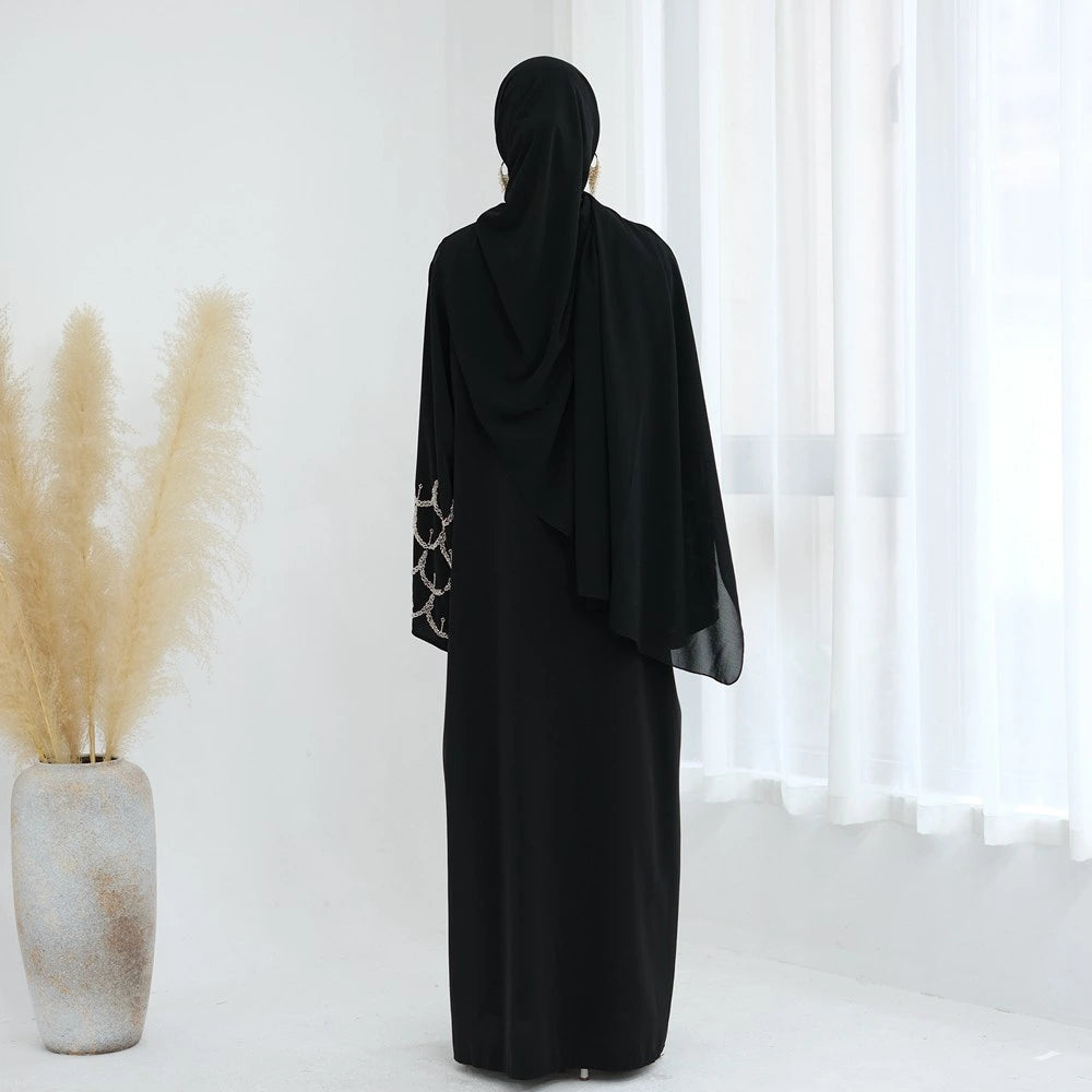 Hand-stitched Beads Nida Open Abaya Dress #25864