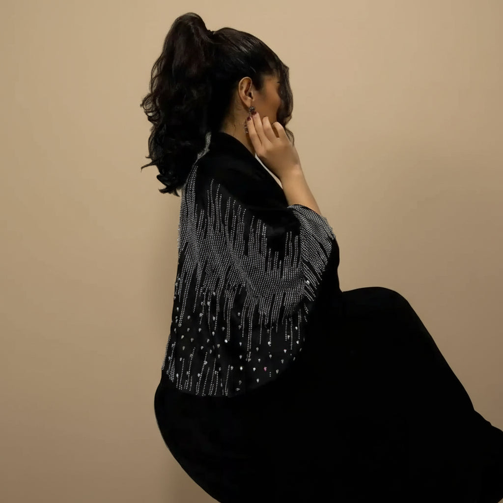 فستان عباية مفتوح من كارديجان مرصع بأحجار الراين للنساء المسلمات #25212