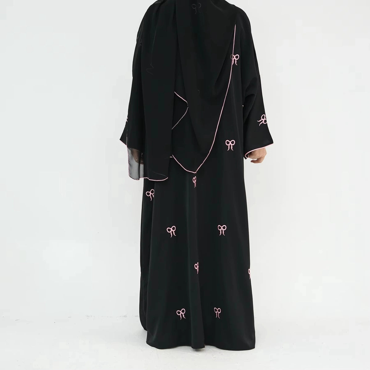 Bow Embroidery Nida Cardigan Open Abaya Dress #241910