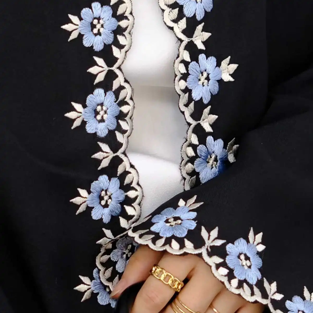 Floral Embroidery Nida Cardigan Open Abaya Dress #24909