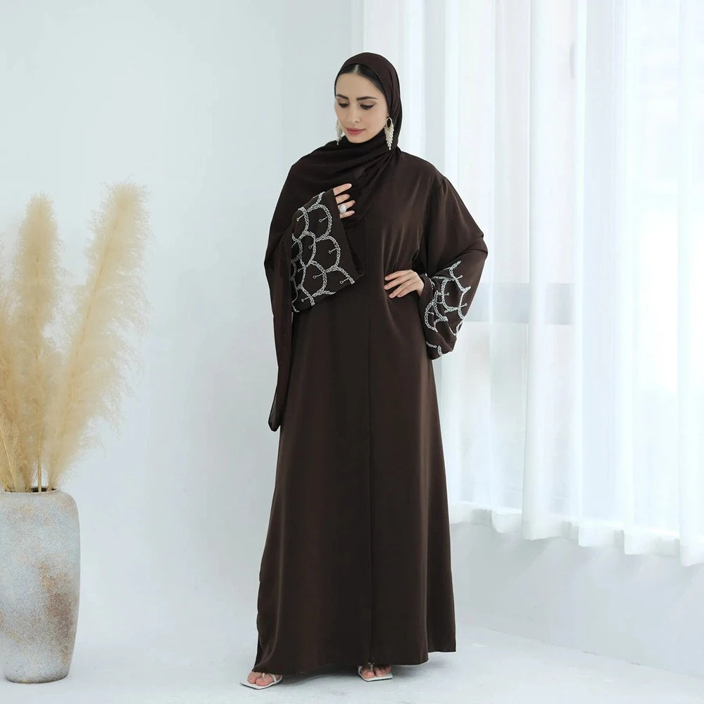 Hand-stitched Beads Nida Open Abaya Dress #25864