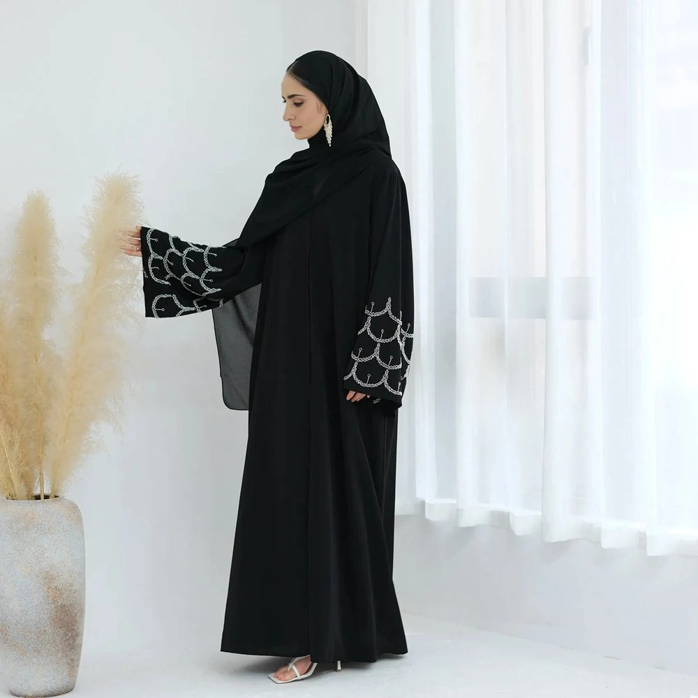 Hand-stitched Beads Nida Open Abaya Dress #25864