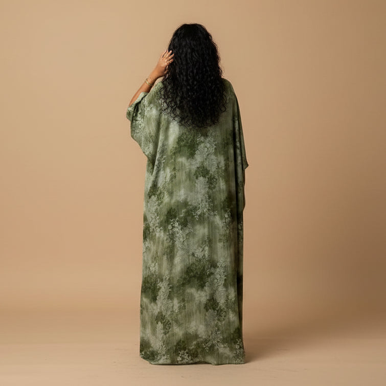 عباية نسائية مفتوحة من الشيفون بتصميم وينكل مع حجاب مطابق #26M270