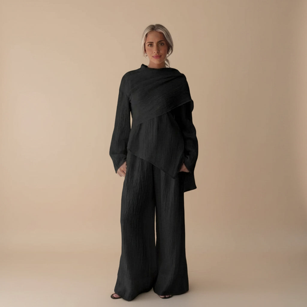 Wrinkle 2 Pieces Set Tops And Pants Suit #251034