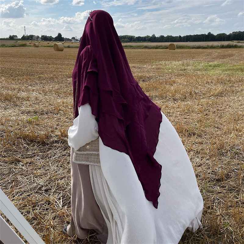 15 Color Options 3 Layer Chiffon Long Khimar For Arab Women