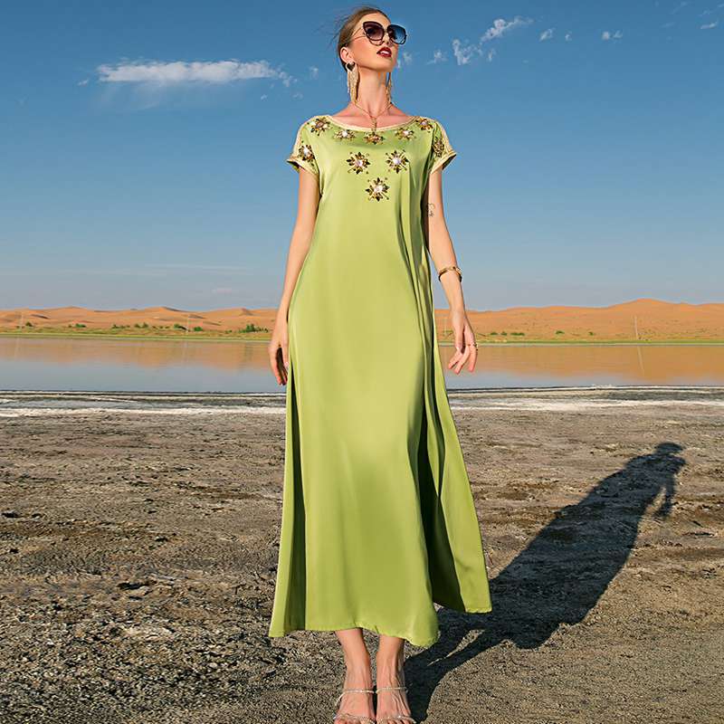 Vintage Hand-stitched Rhinestone Women Caftan Kaftan Jebba Algerian Djebba Gandoura Dress