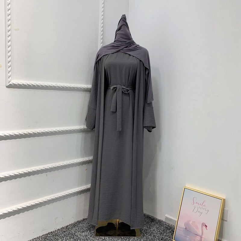 3 Pieces Set Abaya Dress Arab Women Clothing Suit With Out Abaya, Inner Dress And Scarf