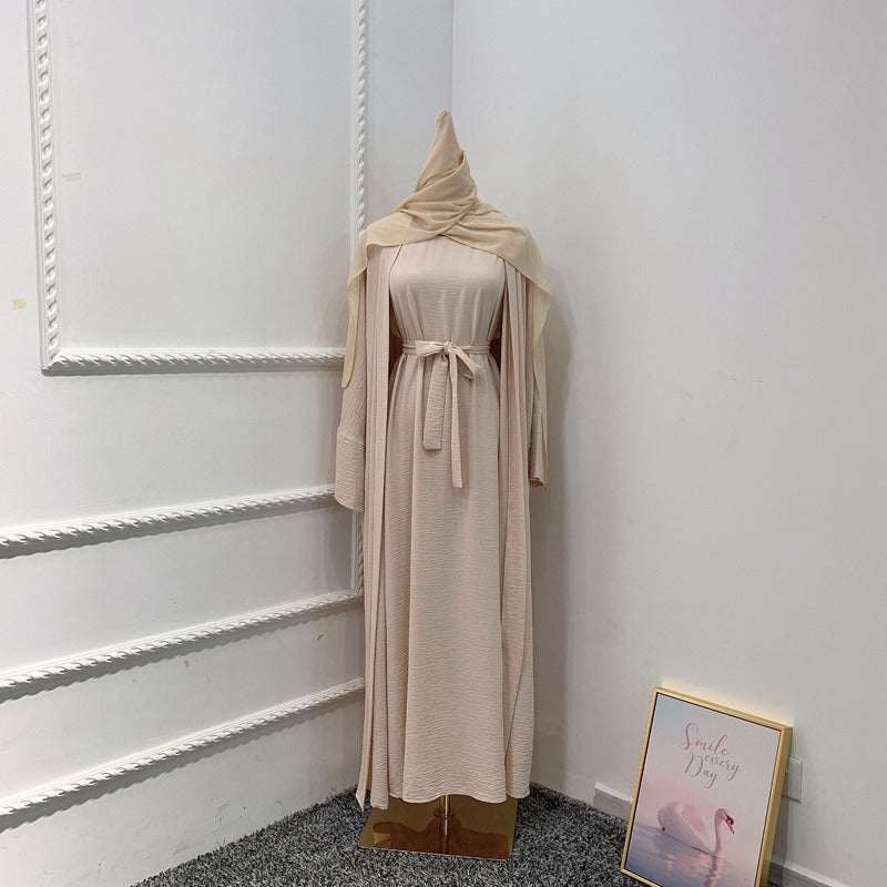 3 Pieces Set Abaya Dress Arab Women Clothing Suit With Out Abaya, Inner Dress And Scarf