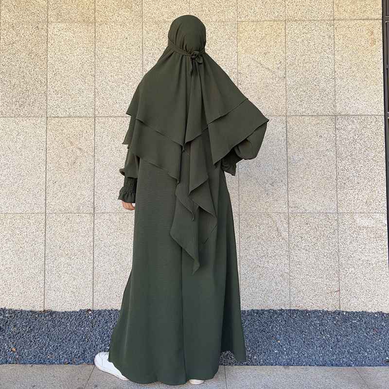 خمار طويل من طبقتين من القطن المخلوط للنساء المسلمات