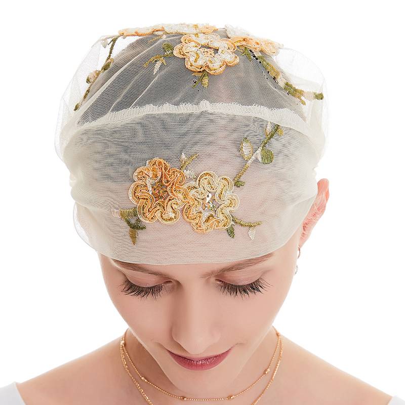 Fashion Muslim Women Arab Embroidery Hijab Caps Hat Turban
