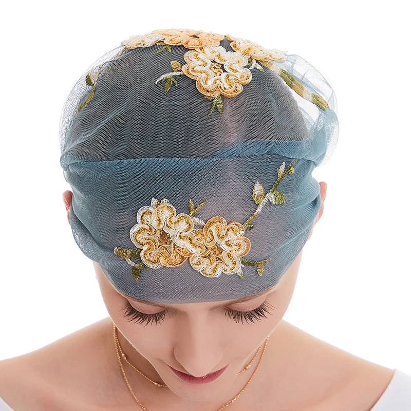 Fashion Muslim Women Arab Embroidery Hijab Caps Hat Turban
