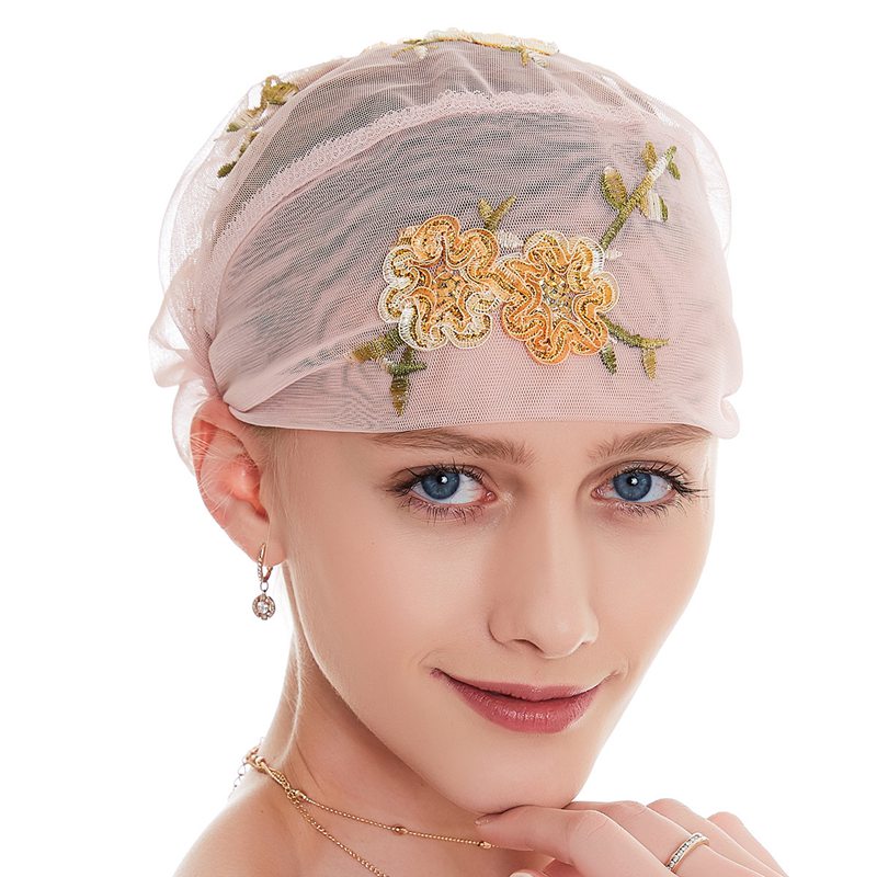 Fashion Muslim Women Arab Embroidery Hijab Caps Hat Turban
