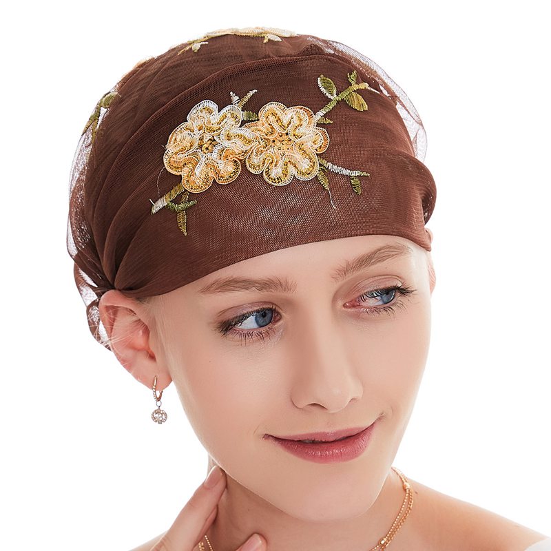 Fashion Muslim Women Arab Embroidery Hijab Caps Hat Turban